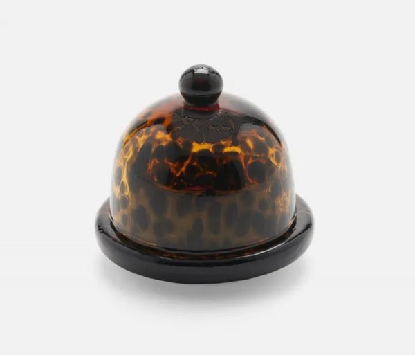 Blue Pheasant Marcus Round Butter Dish - Set of 2 - Tortoise Shell Glass
