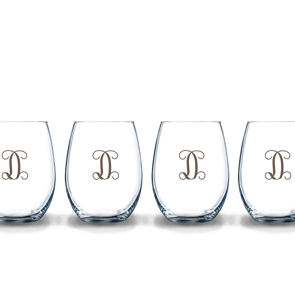 Stemless Etched Glass Wine Tumblers