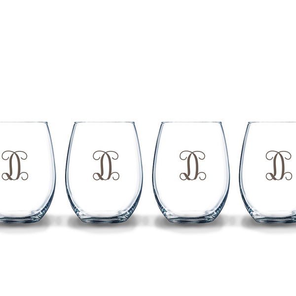 Stemless Etched Glass Wine Tumblers