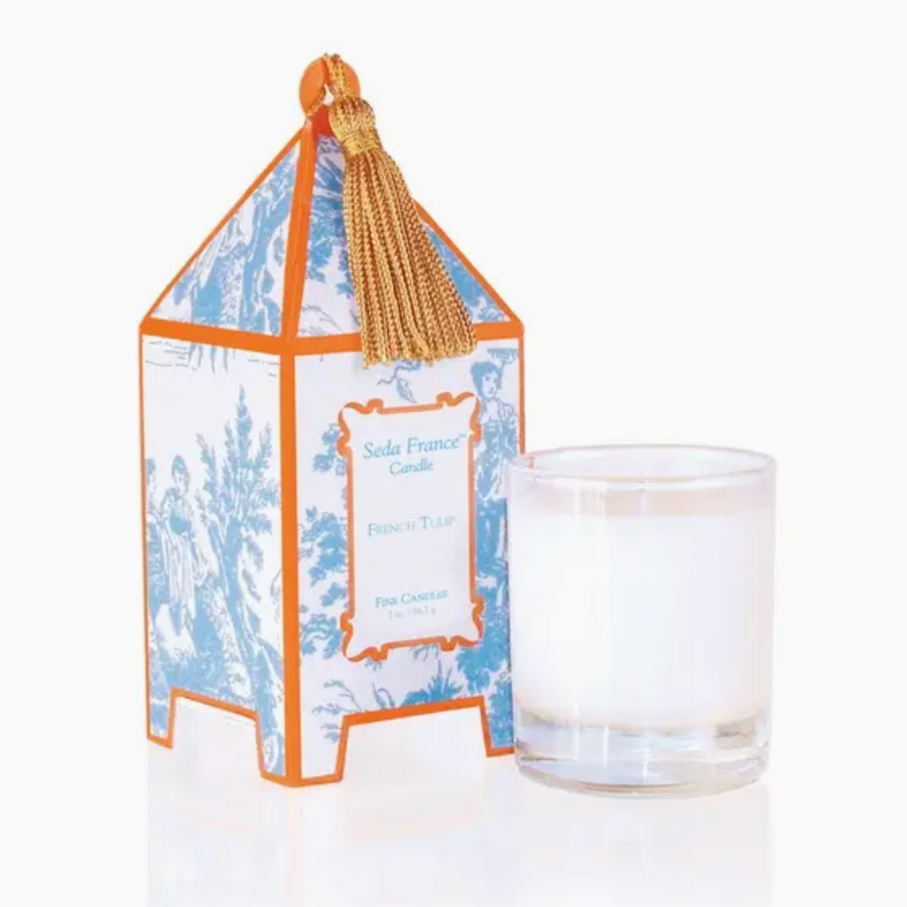 French Tulip Toile Mini Pagoda Box Candle