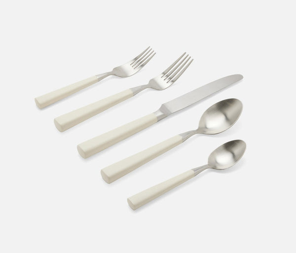 Blue Pheasant ANNALISE, Matte White, Flatware, 5-Piece Set: Knife, Dinner Fork, Salad Fork, Soup Spoon, Tea Spoon.