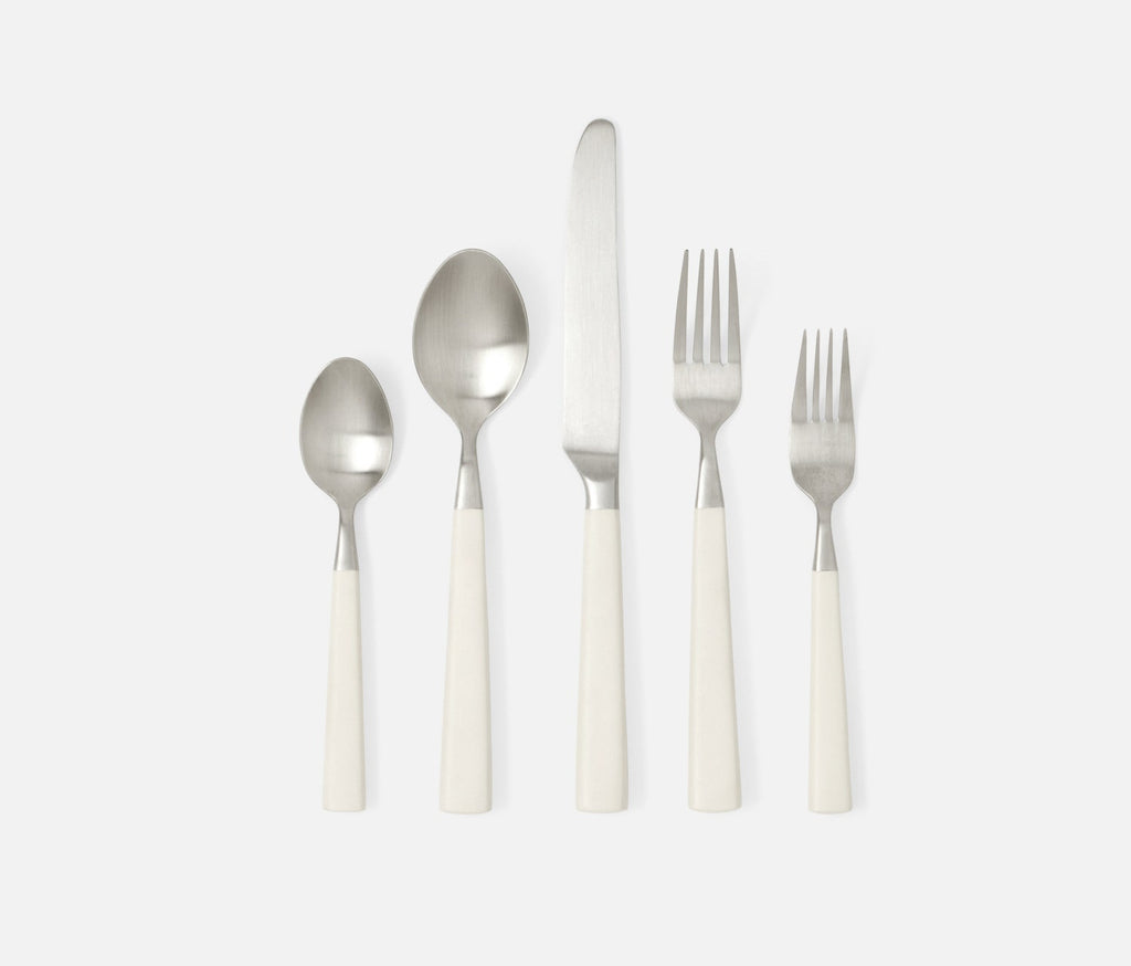 Blue Pheasant ANNALISE, Matte White, Flatware, 5-Piece Set: Knife, Dinner Fork, Salad Fork, Soup Spoon, Tea Spoon.