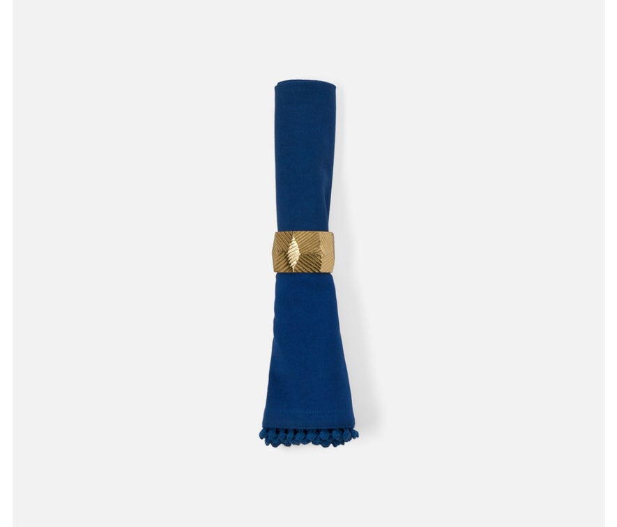 Blue Pheasant MARGOT, Classic Blue Napkin w/ Pom Pom Border, 22x22, Pack/4.
