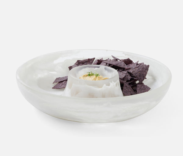 Blue Pheasant Hugo Swirled Resin Chip And Dip Bowl - White