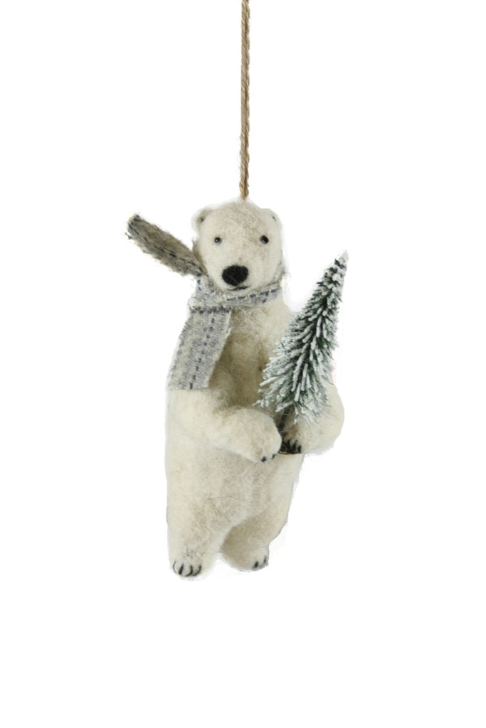 Cody Foster Felt Polar Bear Holding Tree Ornament