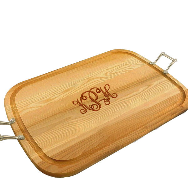 Monogram Wooden Artisan Tray with Handles