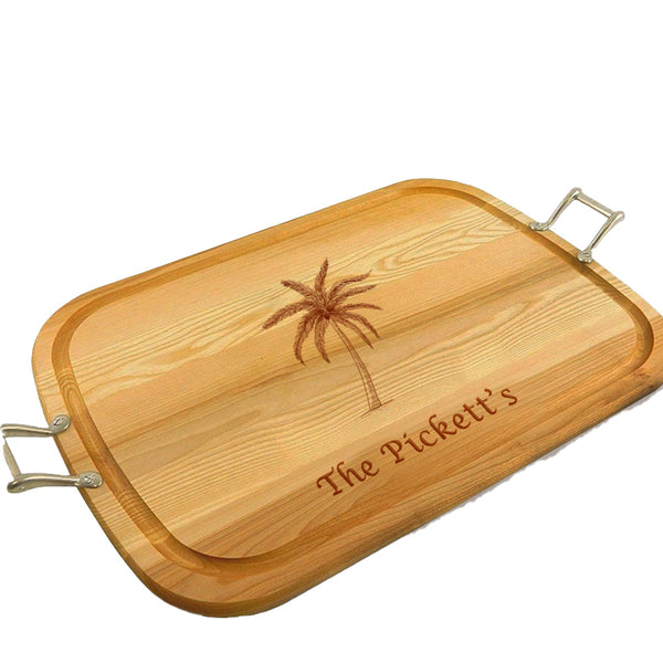 Palm Tree Wooden Artisan Tray with Handles