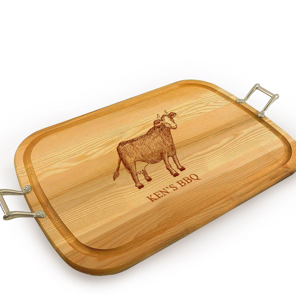 Cow Wooden Artisan Tray with Handles