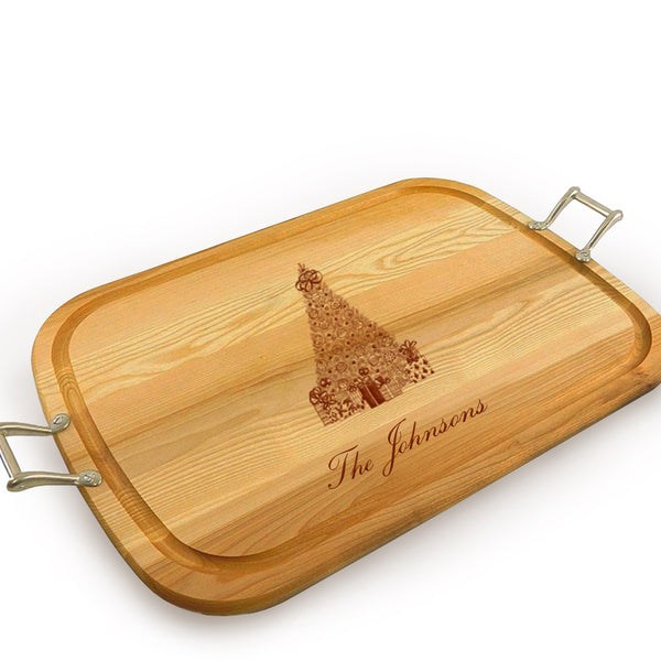 Christmas Tree Wooden Artisan Tray with Handles