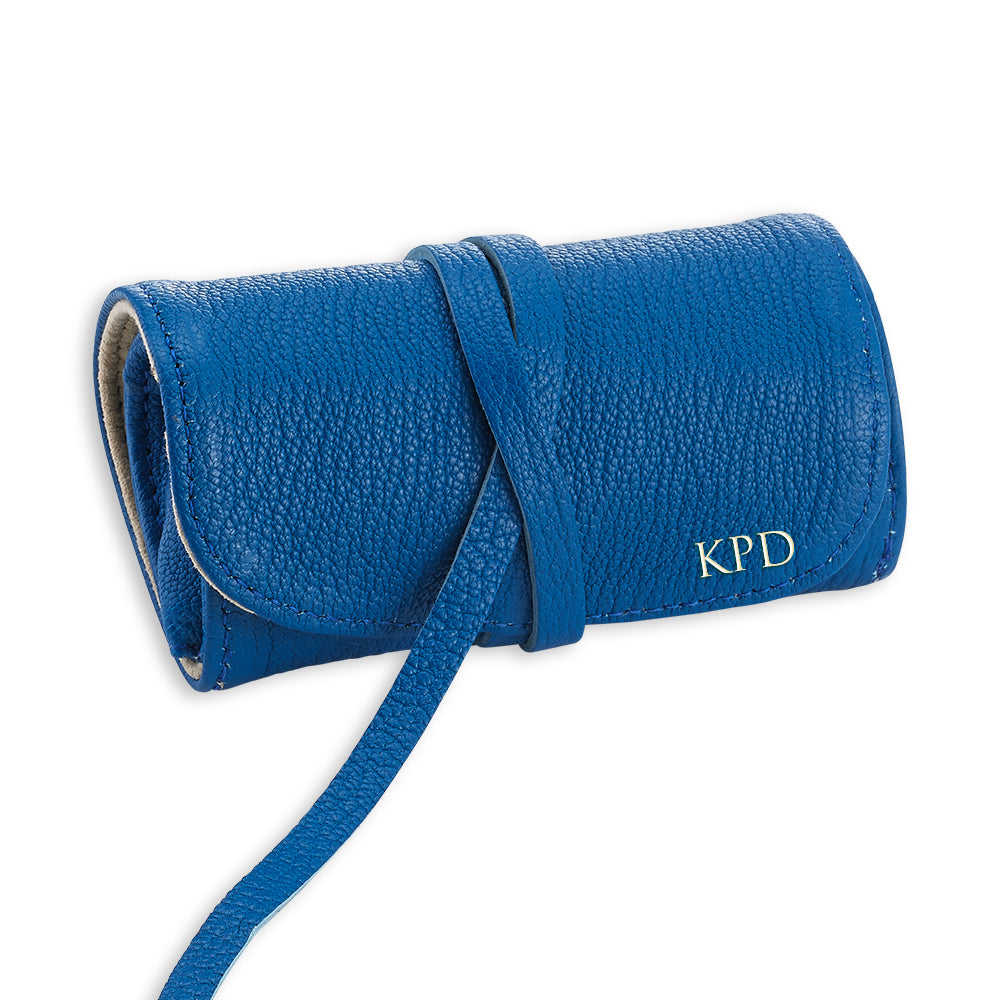 Blue Leather Jewelry Roll