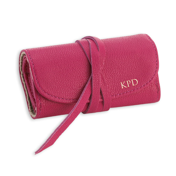 Pink Leather Jewelry Roll