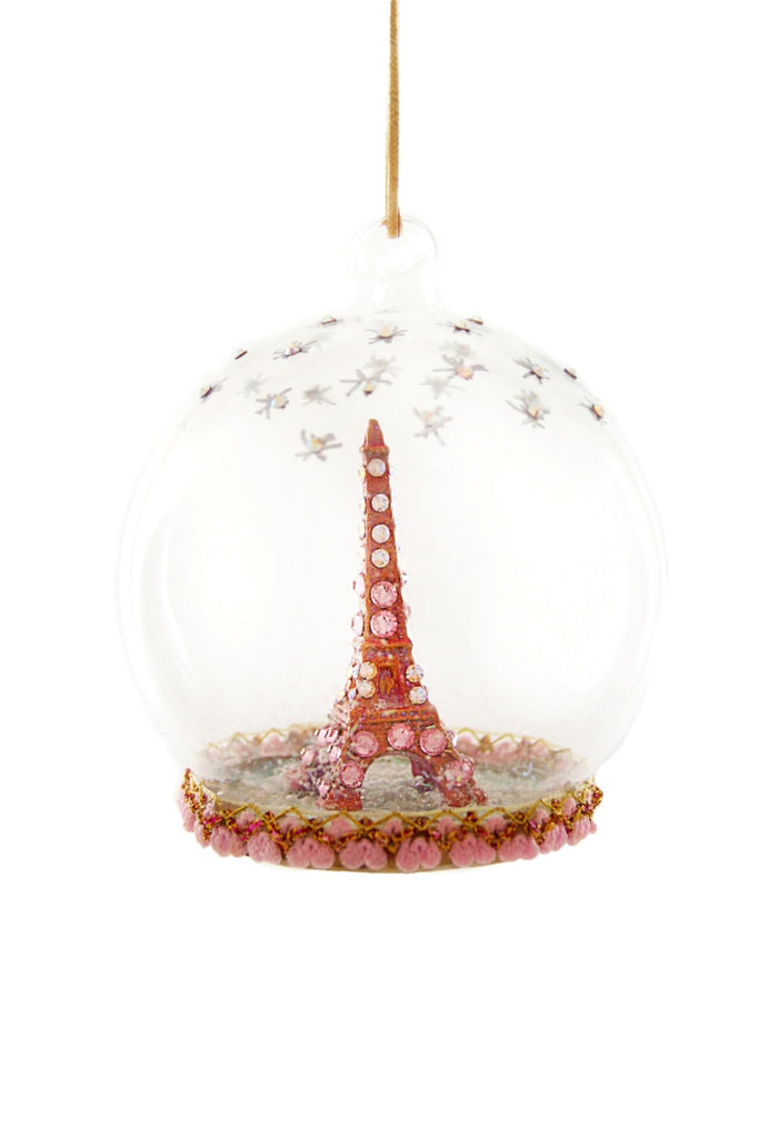 Cody Foster Pink Jeweled Eiffel Tower Globe Ornament