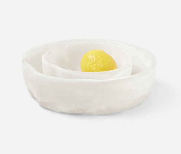 Blue Pheasant Beatrix White Swirled Serving Bowls - White