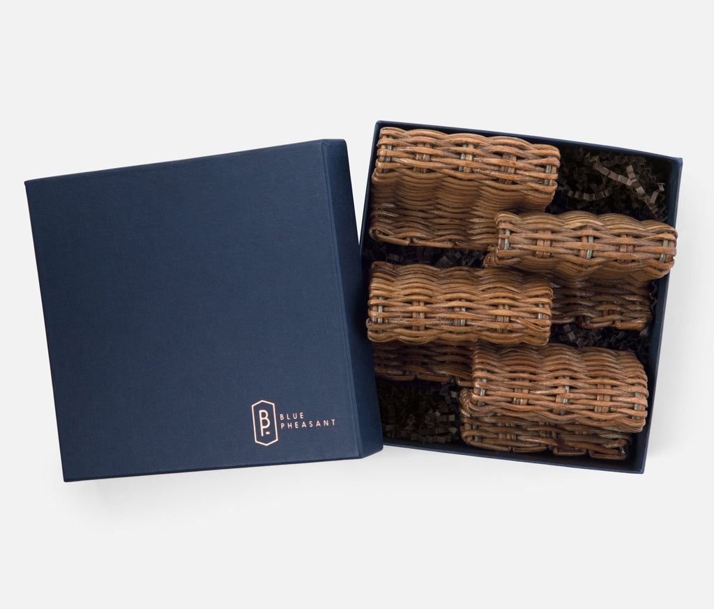 Blue Pheasant Gibson Honey Rattan Card Holder - Boxed Set of 4