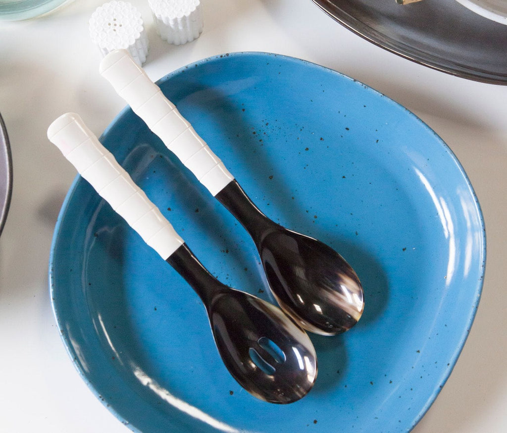 Blue Pheasant Halette Mixed Black Natural 2-Piece Serving Spoon Set