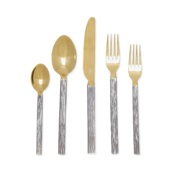 Blue Pheasant Harrison Silver Faux Bois/ Polished Gold Flatware Set