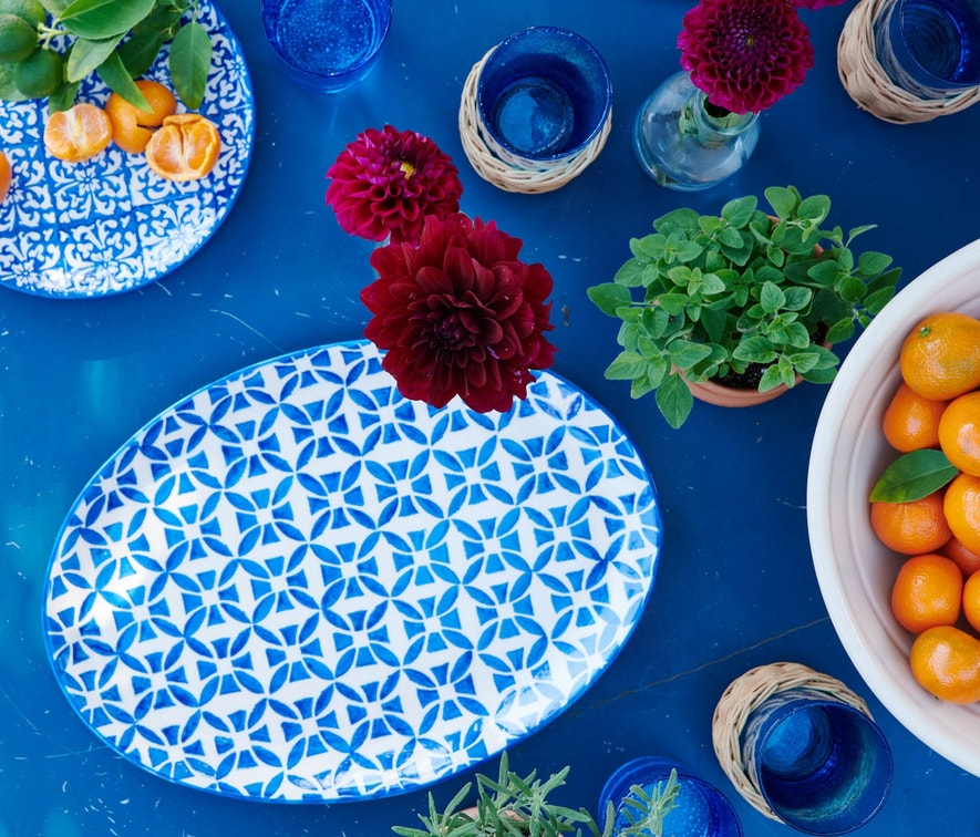 Blue Pheasant Ojai Small Blue Mosaic Patterned Serving Platter