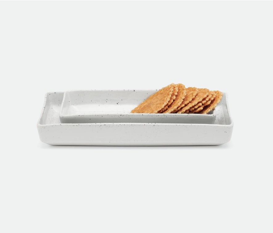 Blue Pheasant Reese White Salt Glaze Rectangular Nesting Trays - Set of 2