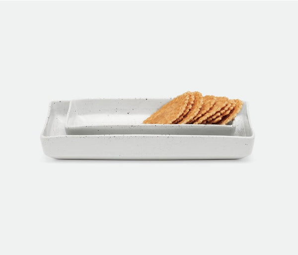 Blue Pheasant Reese White Salt Glaze Rectangular Nesting Trays - Set of 2
