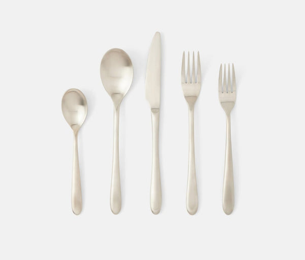Blue Pheasant Alba Silver Flatware - 5 piece set: Knife, Dinner Fork, Salad Fork, Soup Spoon, Tea Spoon