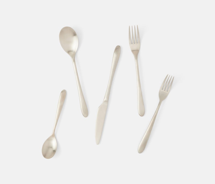 Blue Pheasant Alba Silver Flatware - 5 piece set: Knife, Dinner Fork, Salad Fork, Soup Spoon, Tea Spoon