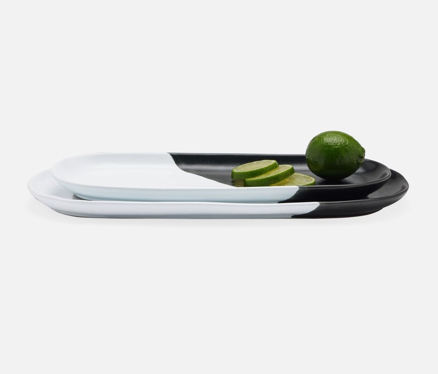 Blue Pheasant Landen Black and White Oblong Serving Platter - Set of 2