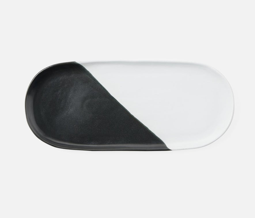 Blue Pheasant Landen Black and White Oblong Serving Platter - Set of 2