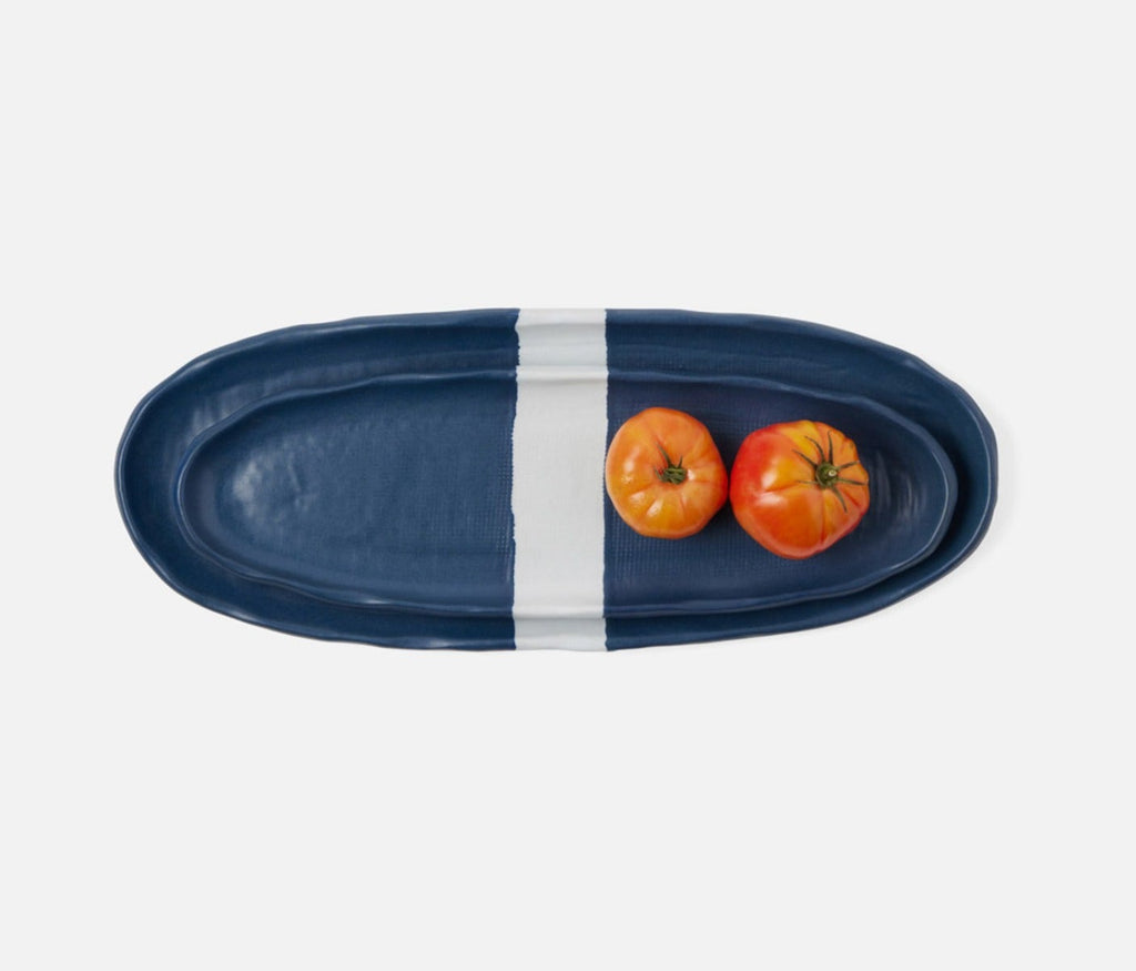 Blue Pheasant Scott matte Navy Oval Serving Platter Small and Large Set of 2
